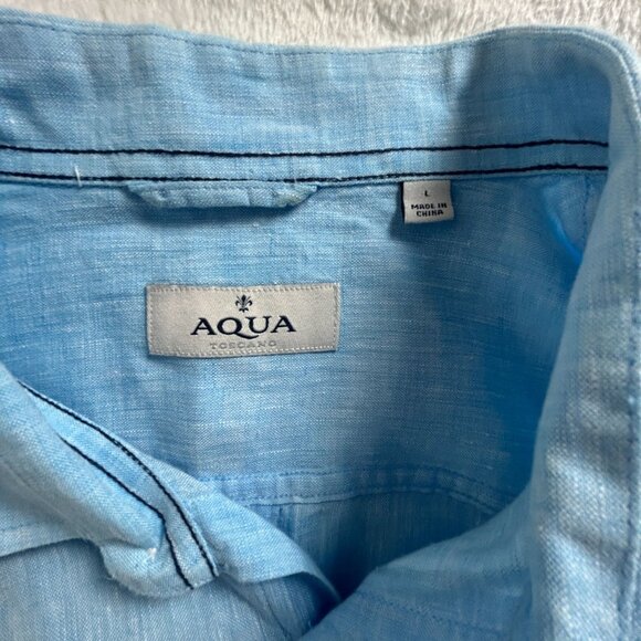 Aqua Toscano Mens Light Blue Short Sleeve Button-Up Linen Shirt Large Casual - Picture 3 of 7